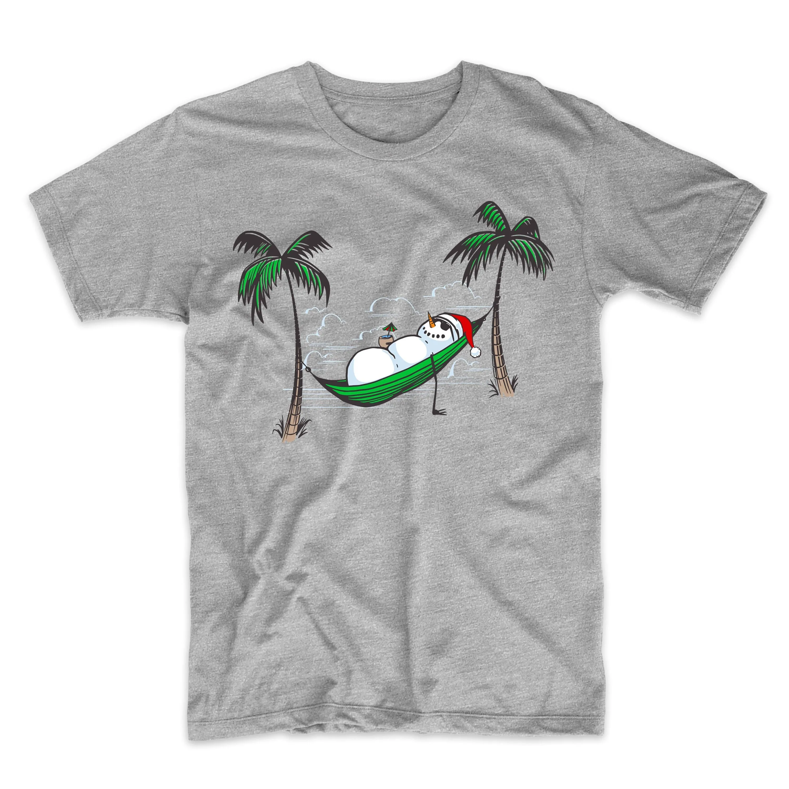 Snowman Napping In Hammock Funny Christmas T Shirt Tropical Vacation For Men