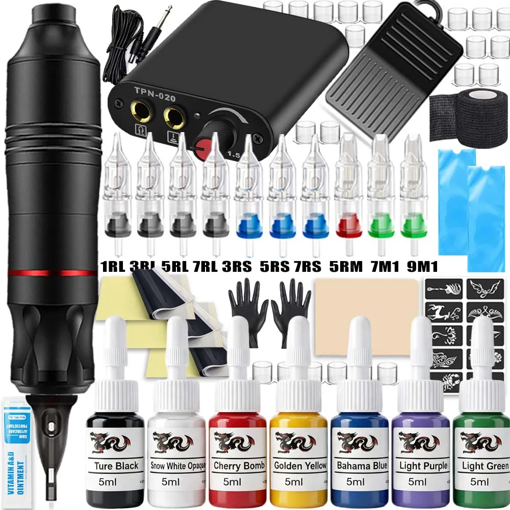 Complete Tattoo Set Tattoo Machine Kit Rotary Tattoo Pen Power Supply Tattoo Needles Inks Tattoo Accessory for Tattoo Beginners
