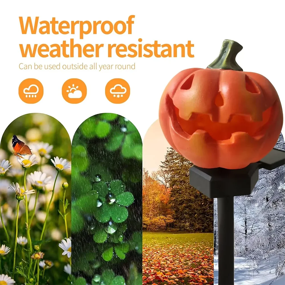 Vela de calabaza impermeable para Halloween, luces solares para camino, perfectas para jardín, patio, césped, camino y decoraciones para fiesta en casa, 1/2 Uds.