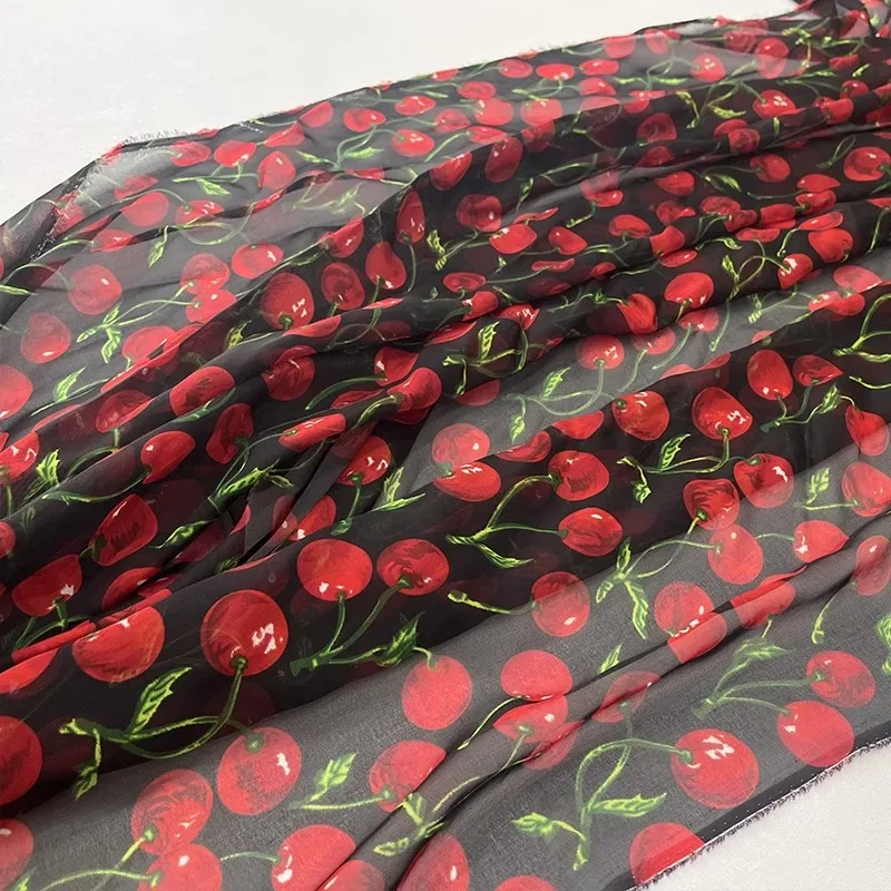 الكرز الأحمر المطبوعة رقيقة مادة الشيفون النسيج للنساء فستان صيفي بلوزة اليدوية DIY بها بنفسك القماش مواد الخياطة
