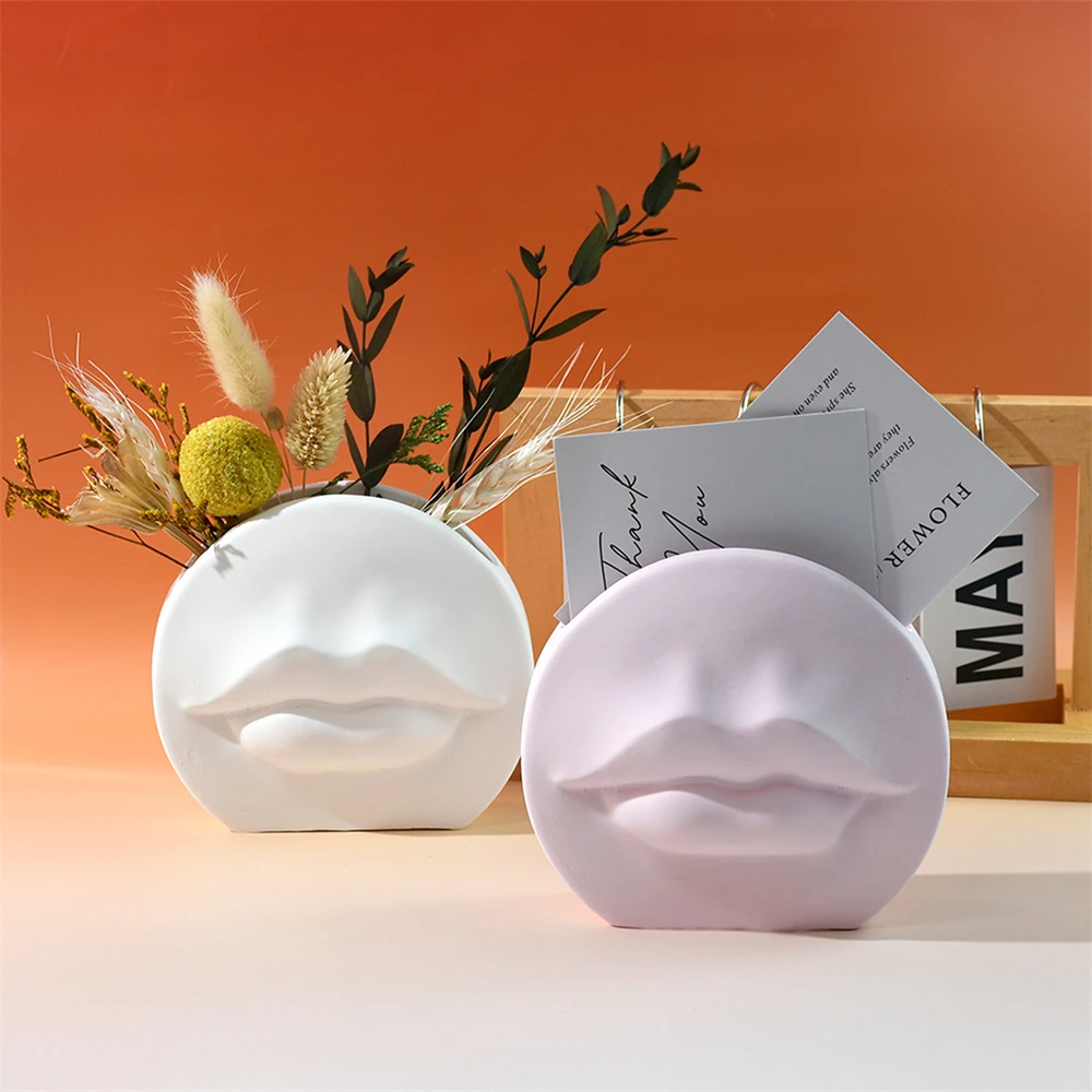 Lip Vase Concrete Cement Molds DIY Card Storage Box Gypsum Plaster Silicone Mould Sexy Thick Lips Craft Art Bottle Resin Mold