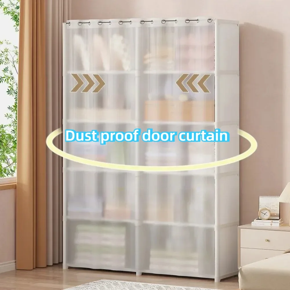 Multi-aver Storage Rack Dustproof WardrobeStorage Cabinet with Door Curtain Multi Layer Large Capacity Clothing Storage Cabinet