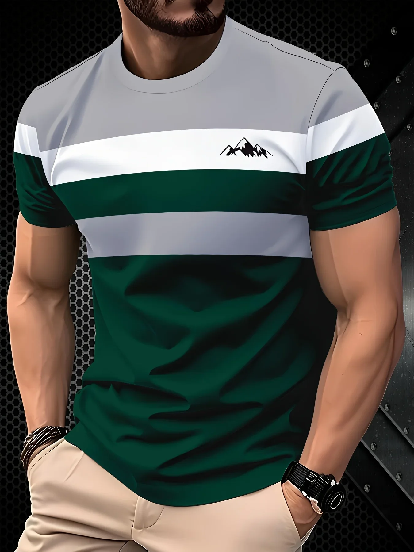 

Мужская модная повседневная футболка с 3D принтом в полоску, с круглым вырезом и коротким рукавом, которую можно стирать в машине, удобная повседневная одежда на четыре сезона