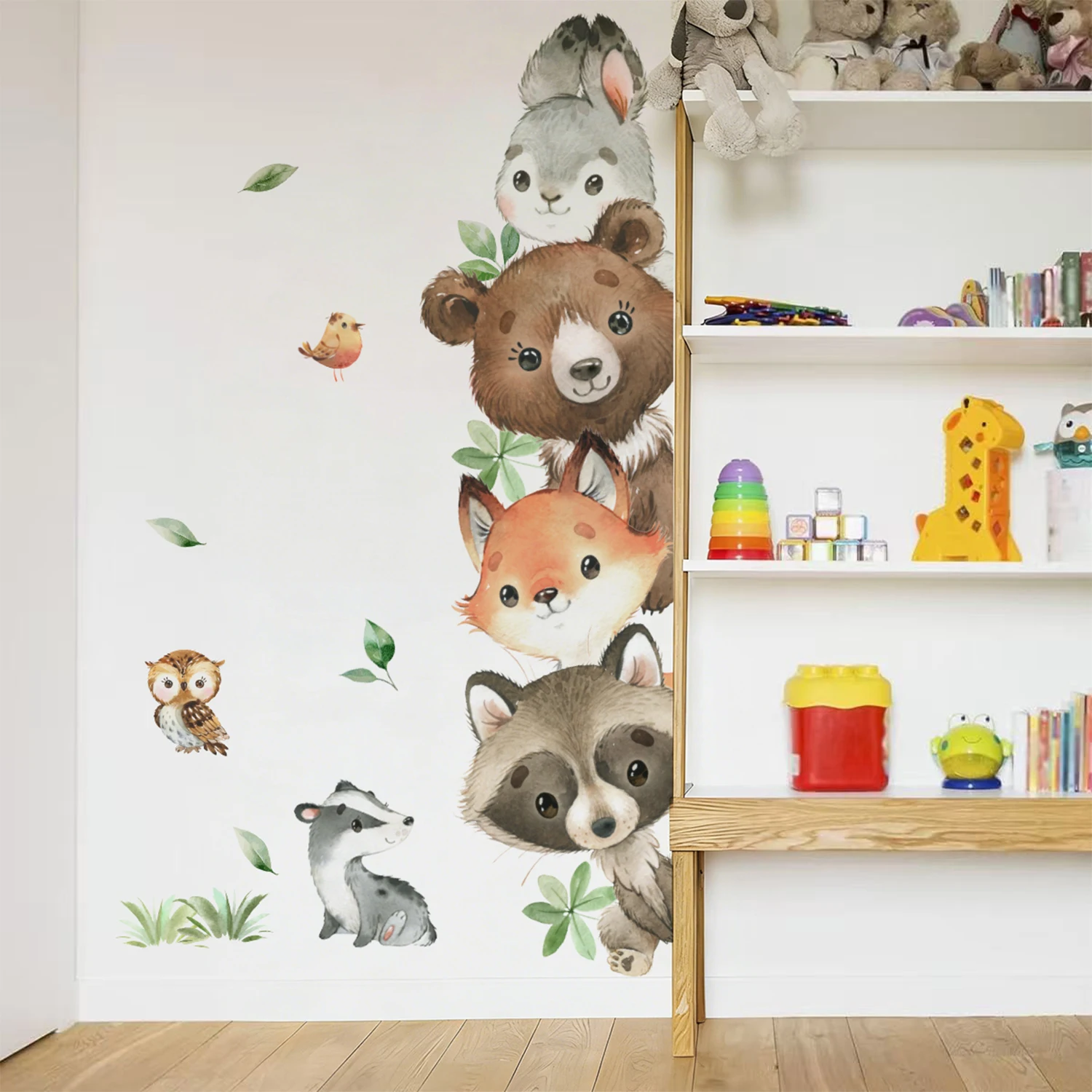 Cartoon Waterproof  Cute Peep Animals Wall Stickers Bunny Fox Vinyl Decal Bedroom Door Wall Sticker  For Kids Room Home Decor
