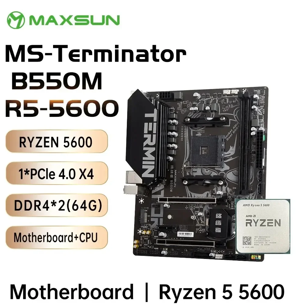 MAXSUN AMD B550M with Ryzen 5 5600 CPU Motherboard Set 6 Core 12 Thread PCIE4 for Desktop Computer Gaming Motherboard Combo