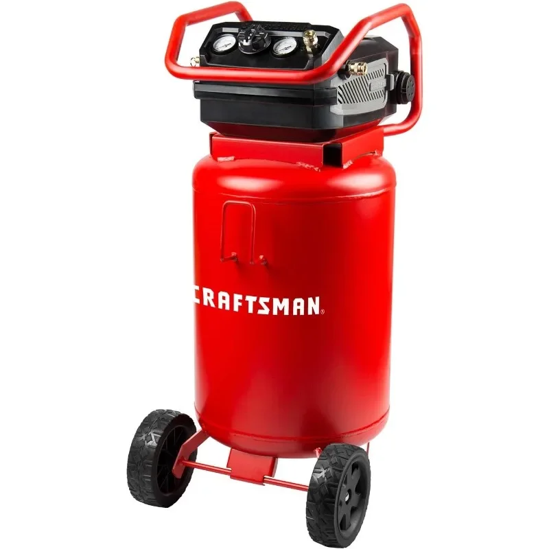 Craftsman Air Compressor, 20 Gallon Oil-Free 1.8 HP Max 175 PSI Pressure Two Quick Couplers Big Capacity, Red- CMXECXA0232043