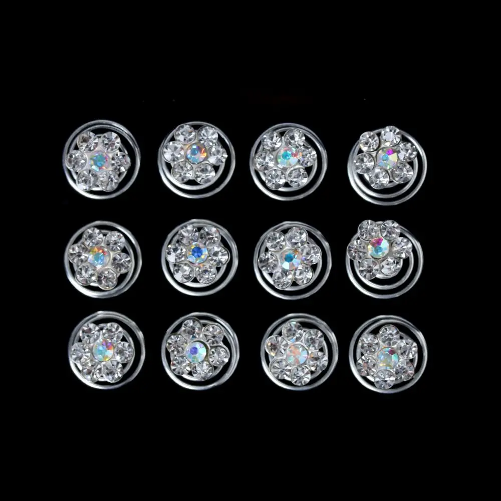 12pcs Fashion Hair Accessories Rhinestone Spiral Twist Clips Bride Headdress Hair Pins Headwear