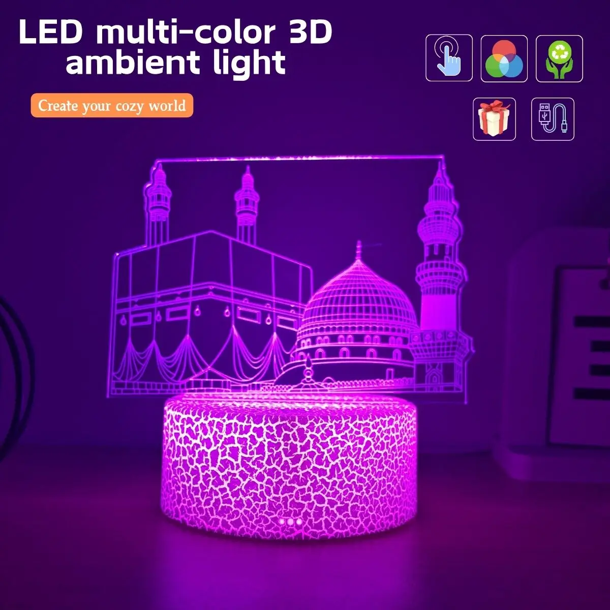 USB اللمس سبعة ألوان التدرج القلعة 3D ضوء الليل، سطح المكتب، ضوء الديكور جو غرفة النوم، ضوء الديكور الغرفة #1