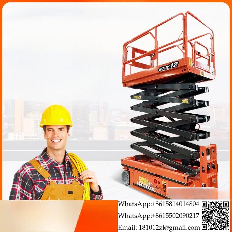 Rongli lift mobile hydraulic small climbing car full self-propelled scissor type aerial work lifting platform