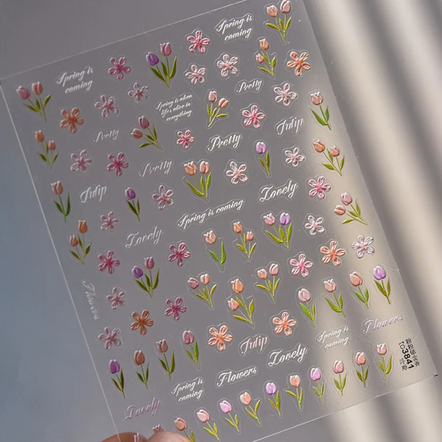 1pcs 5D Japanese Relief Tulip Nail Art Stickers Kawaii Daisy Flower Nail Decorations Decals Self Adhesive Slider DIY Accessories
