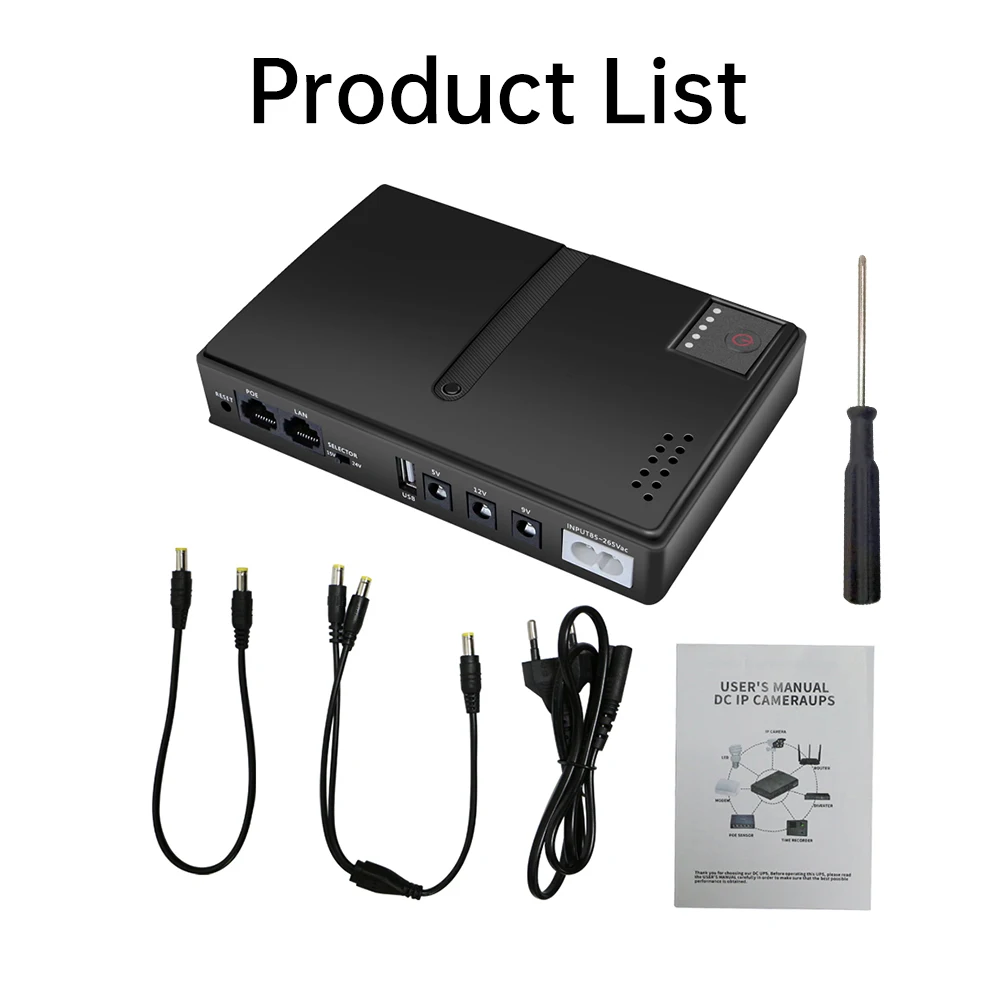 DC UPS DC 5V/9V/12V POE 15V/24V Output Router Monitor Attendance Machine Backup Power Supply Battery Detachable