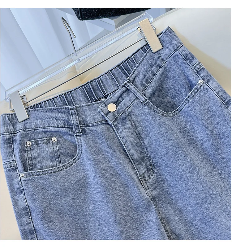 New 2023 Ladies Summer Plus Size Flared Jeans For Women Large Slim Elastic Cotton Blue Pocket Denim Trousers 3XL 4XL 5XL 6XL 7XL