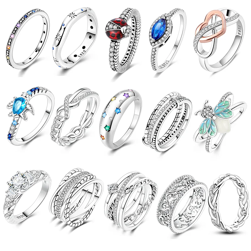 Original 925 Silver Ring Sparking Ladybug Firefly Turtle Rings For Women Girls Jewelry Birthday Anniversary Engagement Gifts