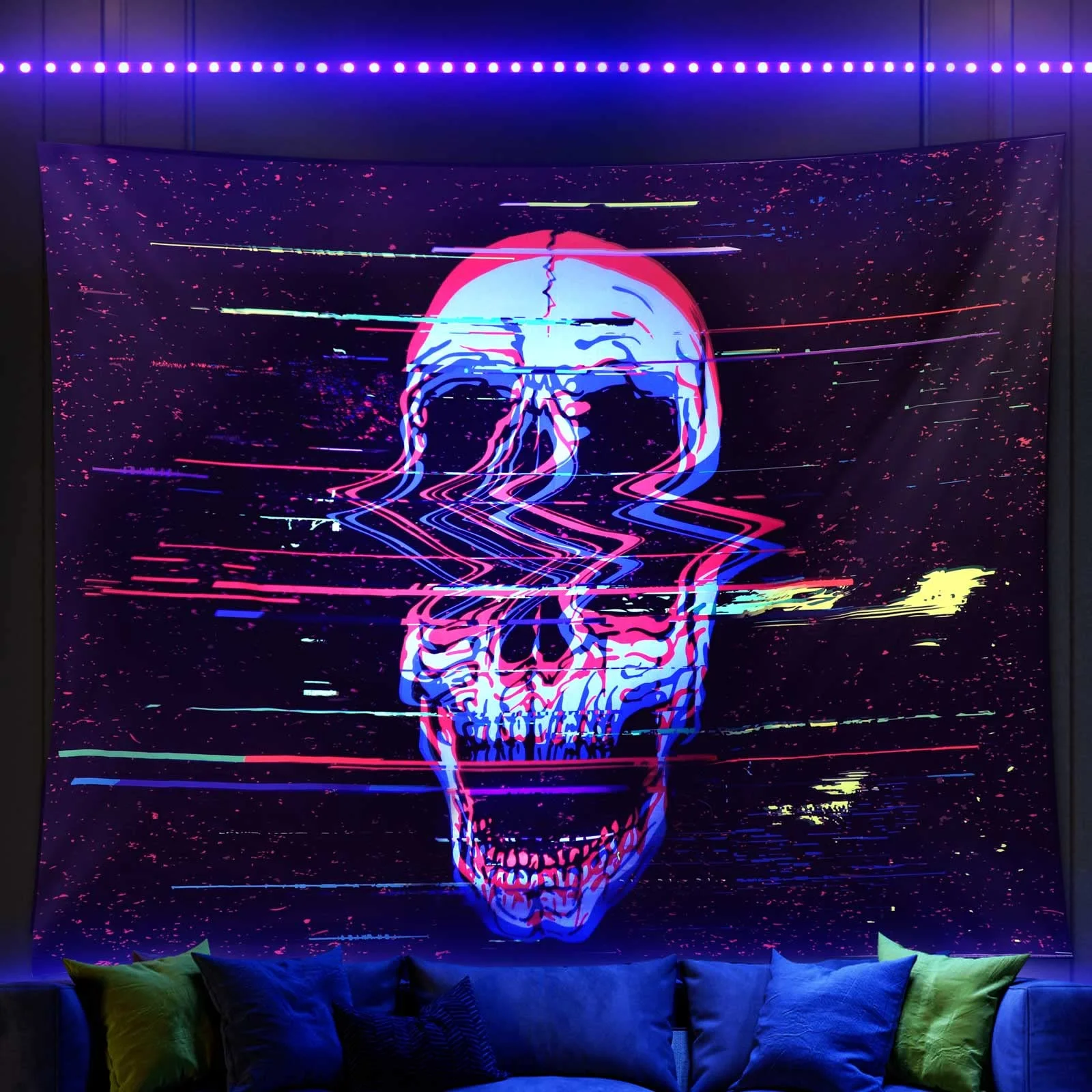 VIKAMA Cyber Failure Skull Wall Tapestry Dark Style Bedroom 