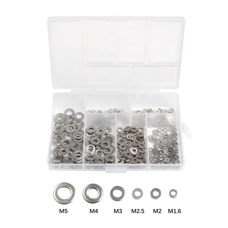 500pcs  M1.6 M2 M2.5 M3 M4 M5 Stainless Steel Flat Washer Combination Plain Washer Gaskets Assortment Kit