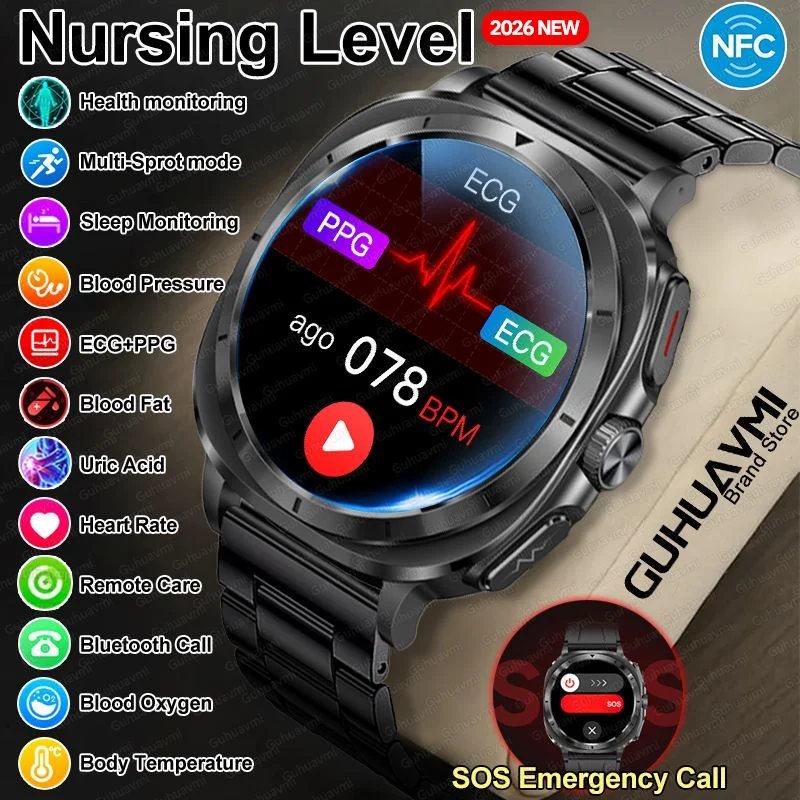 

2026 New AI Laser Health Monitor Smart Watch Man ECG+HRV Uric Acid Blood Lipid Blood Pressure Clock NFC HD Bluetooth Call Watch