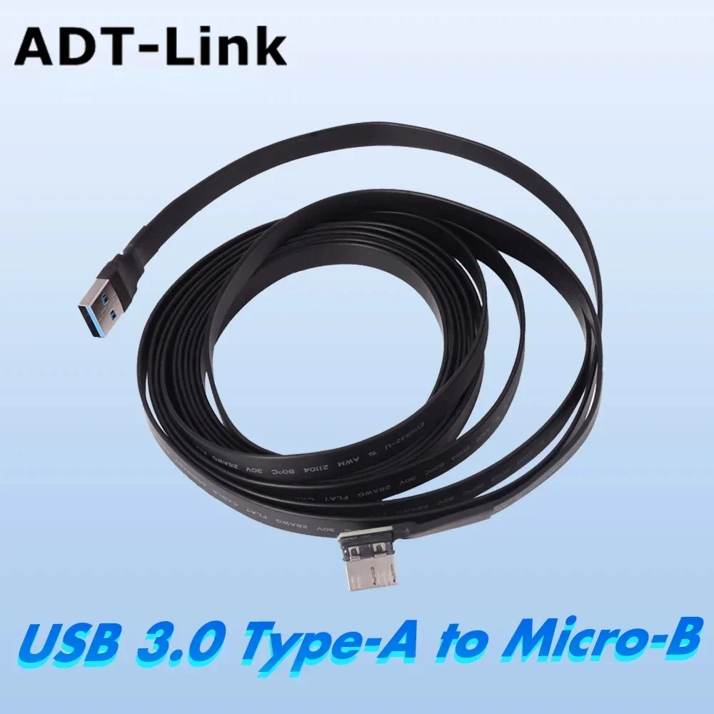 ADT-Link FFC USB 3.0 Micro-B to Type-A Male to Male Fold 90° Flat Cable Micro-B USB 3.0 Connector FPC FPV Aerial Extension Cord