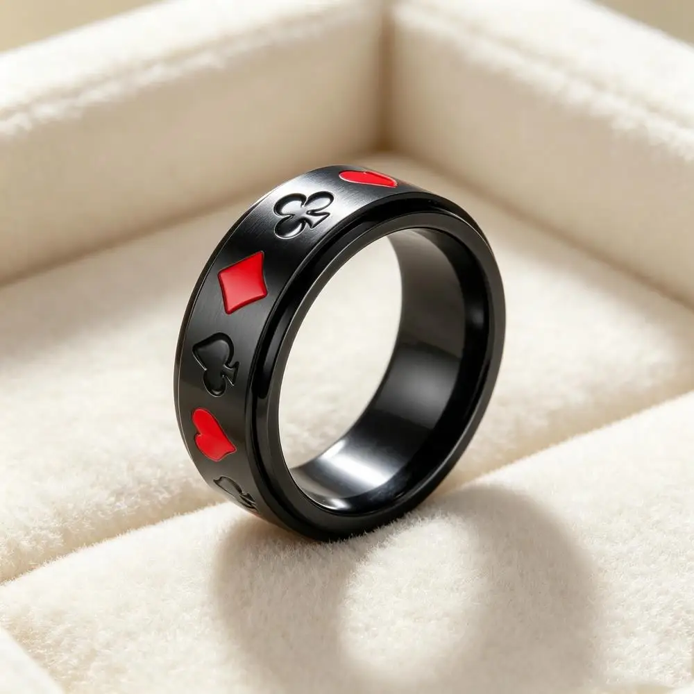 Rotating Heart Stainless Steel Spinner Rings For Men Black Color Rocking Male Pressure Reducing Wedding Bands Hip Hop Jewelry