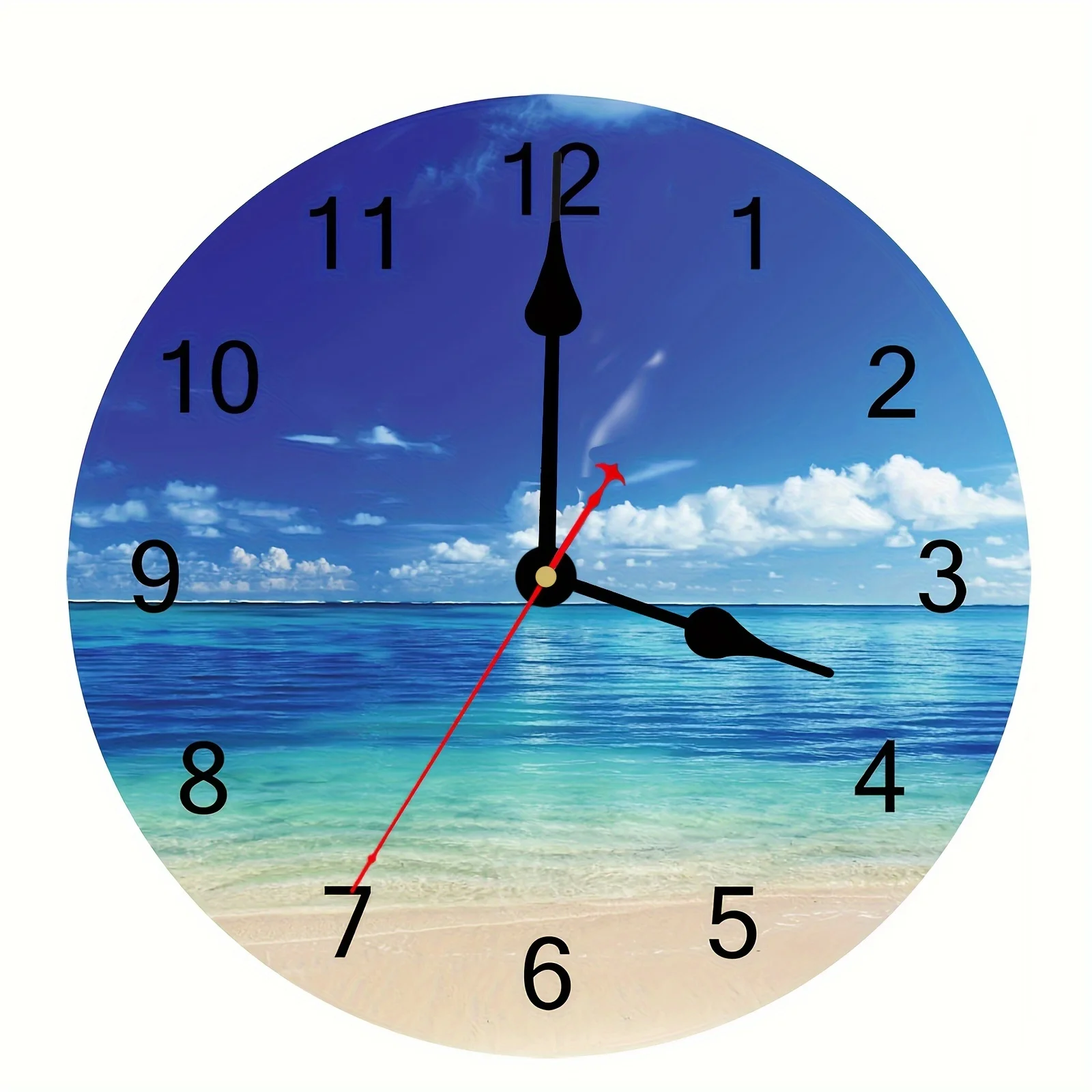 Coastal Beach Wall Clock, Blue Nautical Bathroom Decor, Decorative Battery Operated Silent Wall Clocks For Living Room Kitchen