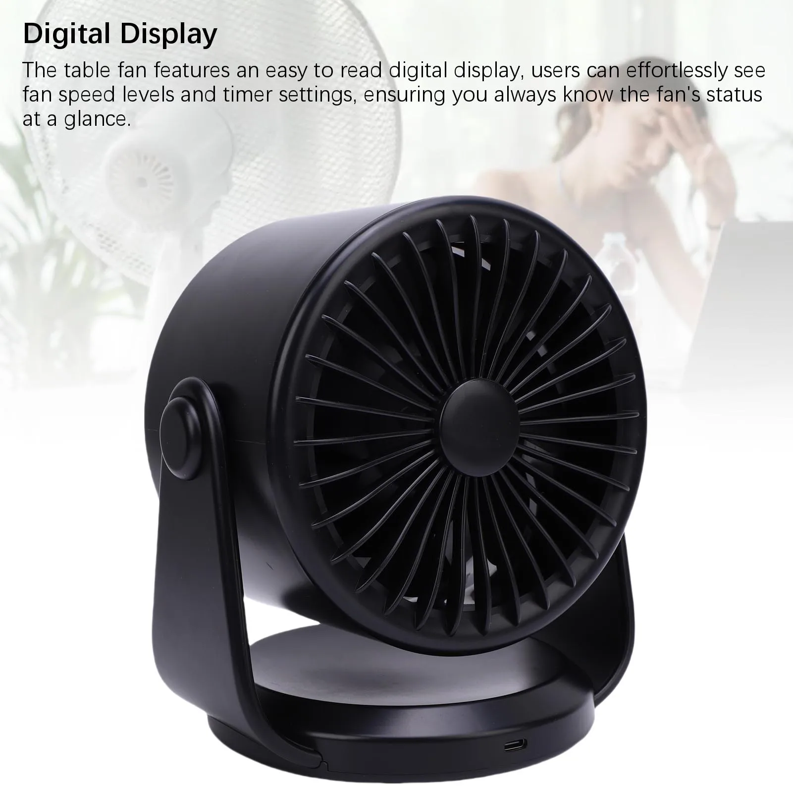 Table Fan Quiet Wall Mounted Desk Fan Digital Display Rechargeable USB Fan 100 Speeds for Home Office Kitchen Travel Camping