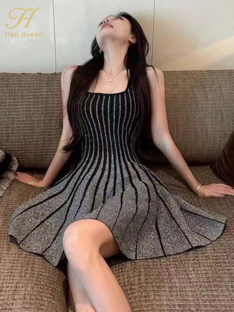 

Bottoming Women Soft Elastic A-Line Casual Simple Mini Party Dresses Spring/Summer Sleeveless Knitted Sweater Dress