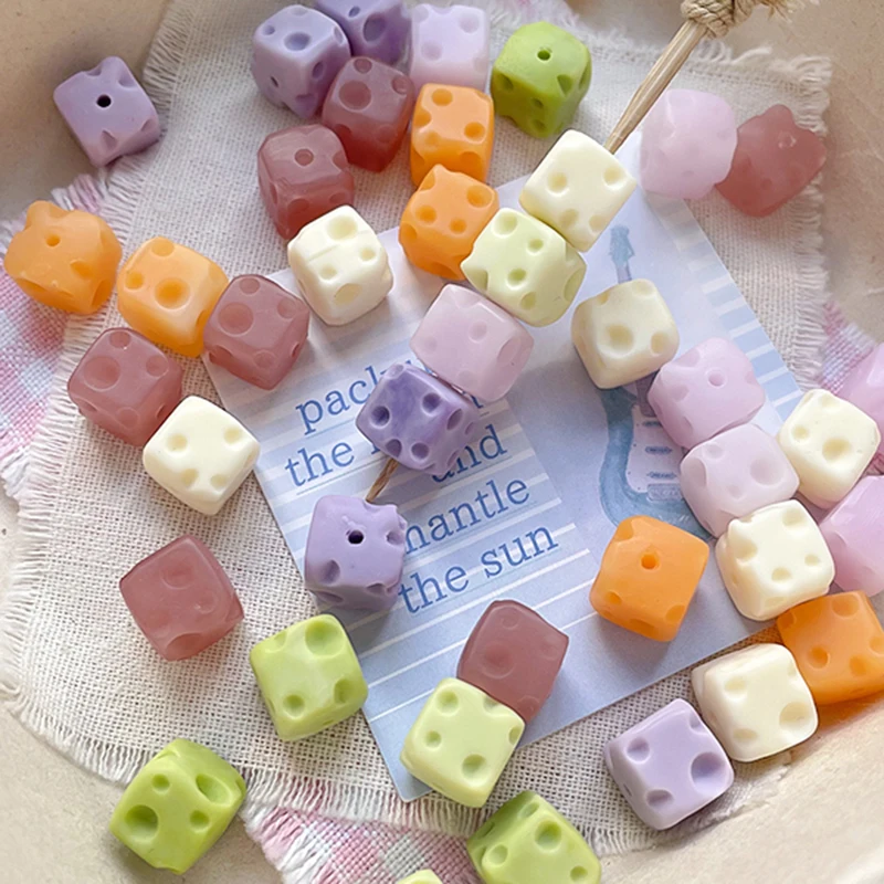 10pcs Cute Cheese Bead Diffusion Dyeing Square Spacer Bead Diy Mobile Phone Chain Bead Accessory