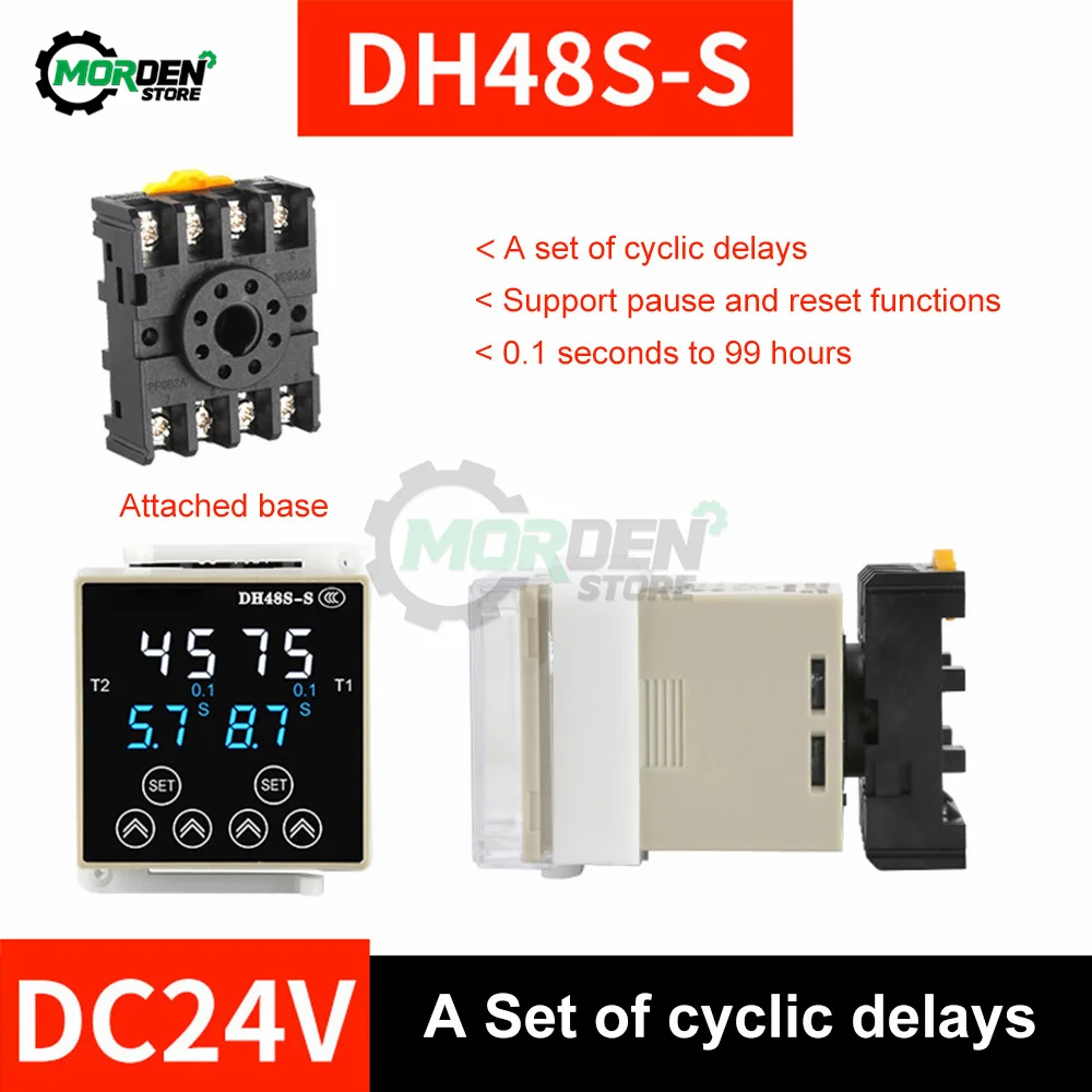 DH48S Digital Delay Time Relay Programmable Cycle DH48S-S 1Z 2Z Series AC220V DC24V DC12V With Socket Base Power Supply