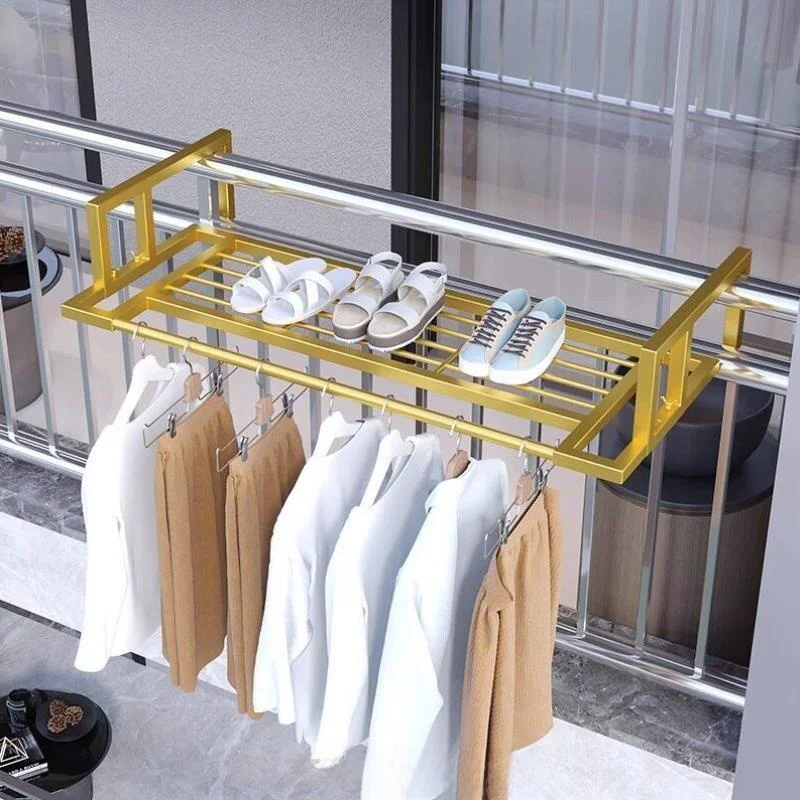 バルコニー物干し竿棚靴乾燥ラック窓枠格納式物干し竿屋外ガードレール