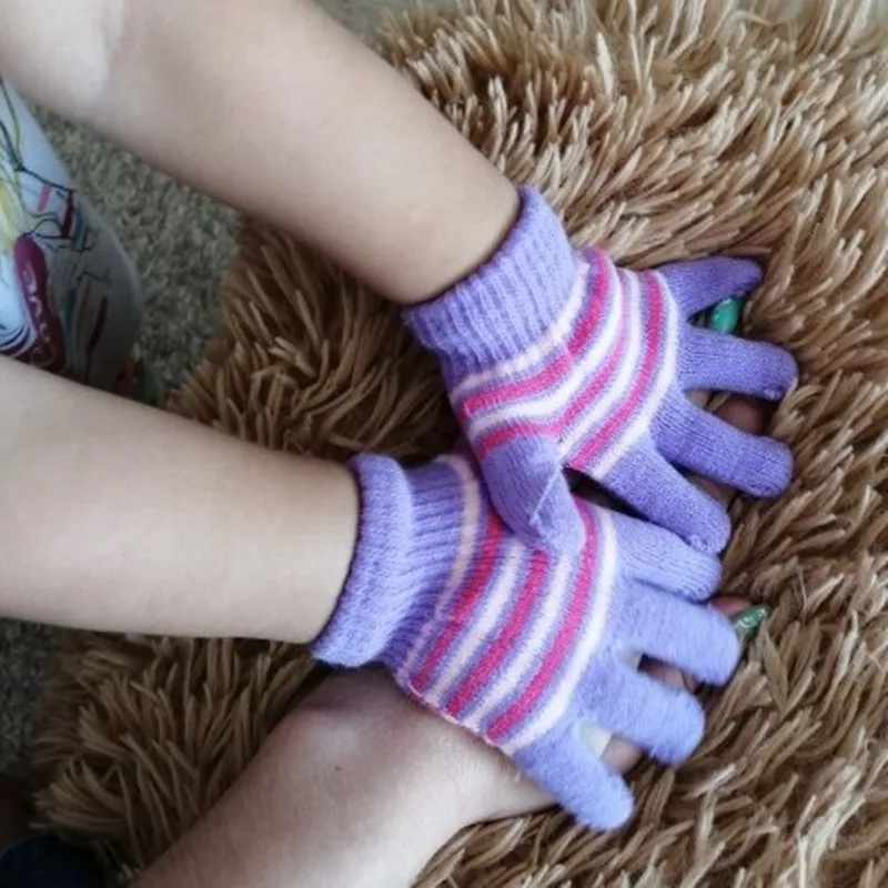 Guantes cálidos de punto para bebés, manoplas gruesas a rayas de colores para recién nacidos de 1 a 5 años, guantes de dedo completo para exteriores