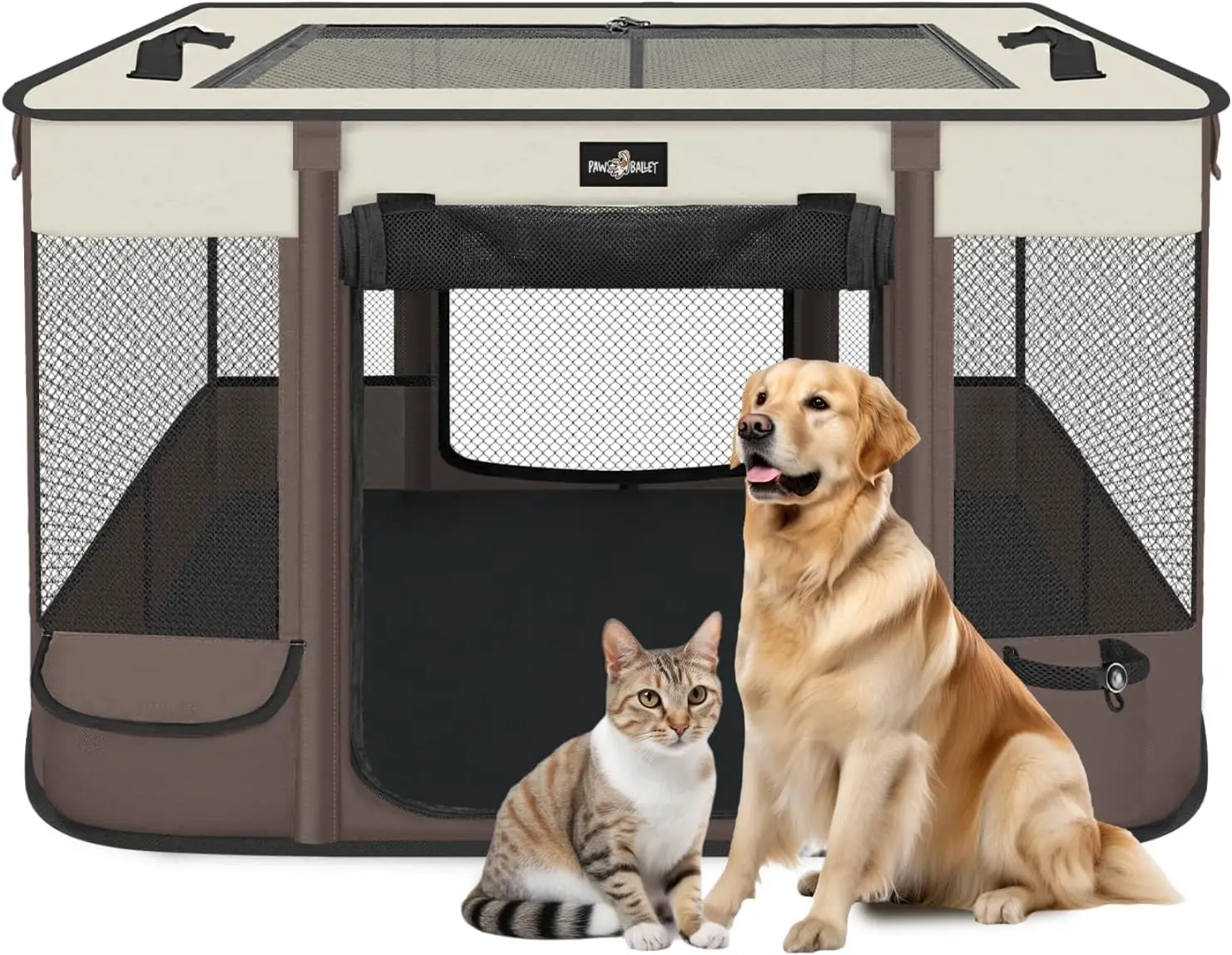 

Foldable Waterproof Pet Playpen with Retractable Shade, Portable Kennel Tent for Small Dogs and Cats, Indoor Outdoor Use