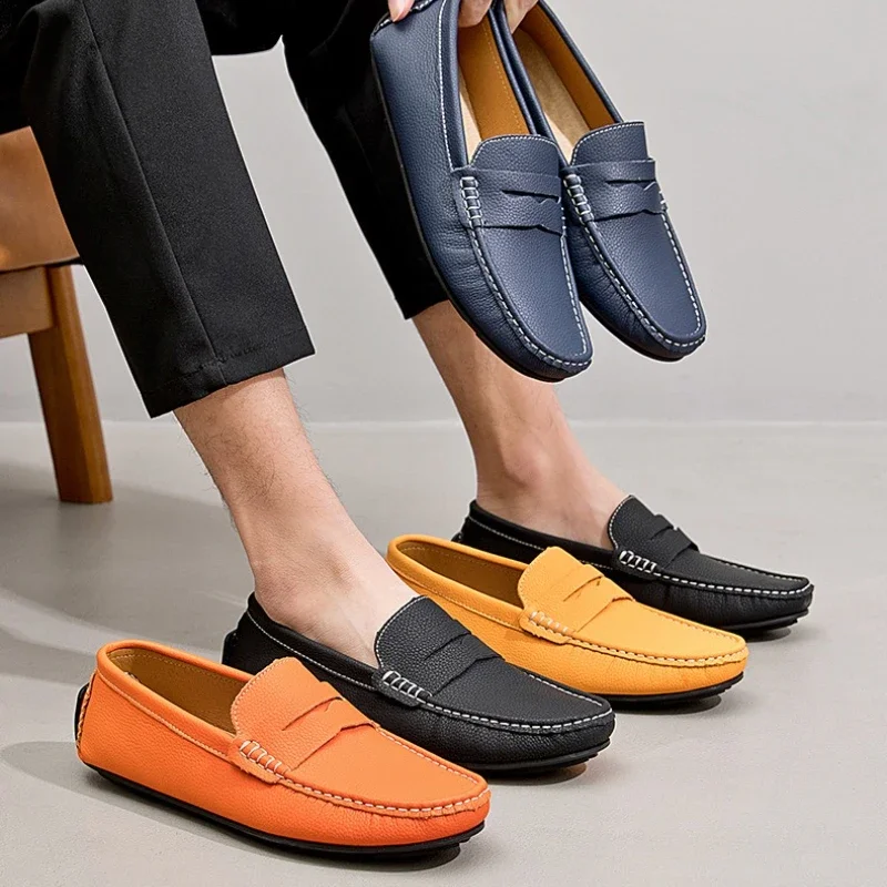

Male Leisure Walk Men's Genuine Leather Fashion Loafers Handmade Moccasins Casual Walking Shoes Comfy Mens Men Slip on Flats