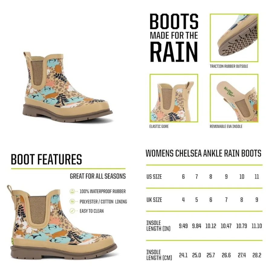 Women's Waterproof Chelsea Ankle Rain Boot with Elastic Gore and Rubber Lug Outsole Stylish and Functional for Rainy Days