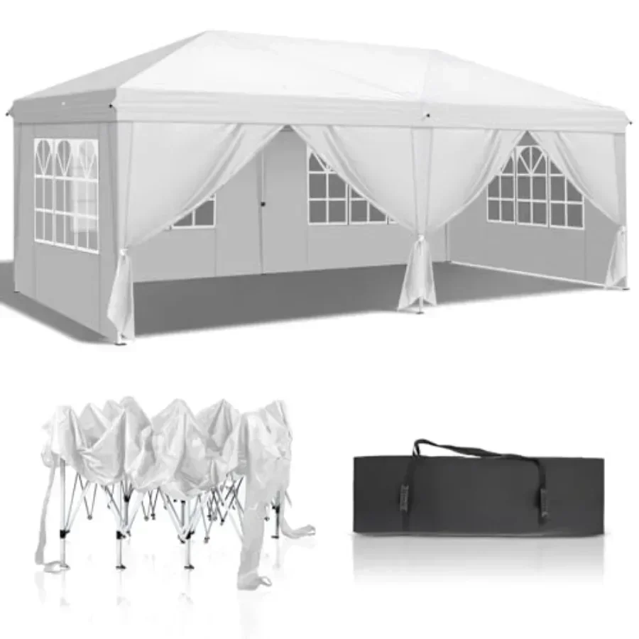10x20 Feet Pop Up  Tent with 6 Sidewalls with Carry Bag Outdoor Gazebo Shelter Patio Event Tent Outdoor  Commercial