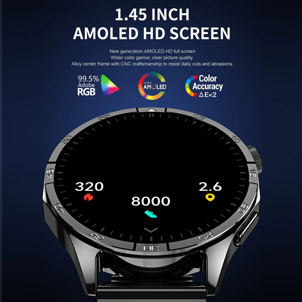 Azul dente chamada masculino 1.45 "tela amoled assistente de voz carga sem fio relógio inteligente freqüência cardíaca smartwatch ip68 à prova dip68 água esportes