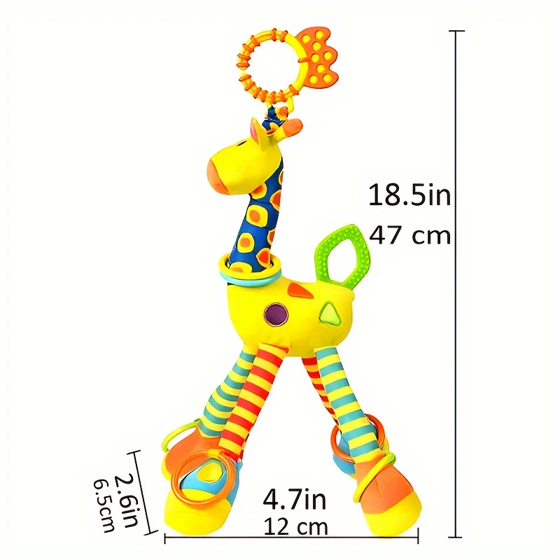 Adorável Plush Girafa Pendurado Toy, Faz Sinos percussivos, Se acomoda carrinhos, Assentos e Berços, Desenvolvimento Sensorial