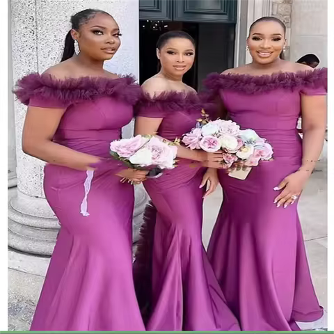 New Women's Evening Dress Purple Bridesmaid Dresses Satin Formal Long Party Dress Spring Evening Gowns Vestidos customized