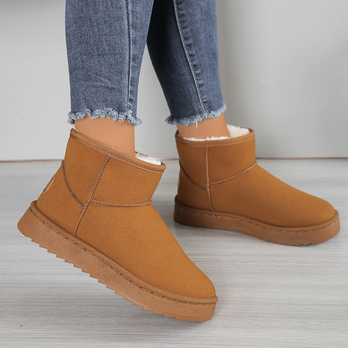 Damen-Schneestiefel im neuen Stil, dicke Sohle, mit Fleece gefüttert, kurze Stiefel, kältebeständige Stiefel, rutschfeste Winterschuhe, warme Schneeschuhe aus Baumwolle – Detail 6