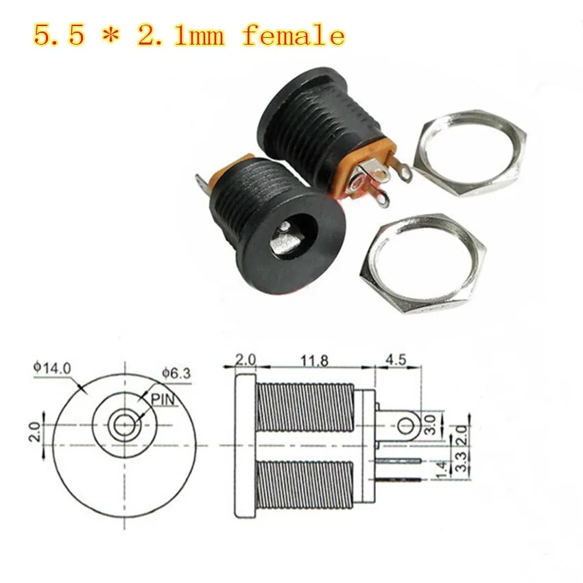 

5-10Pcs 3A 12v For DC Power Supply Jack Socket Female Panel Mount Connector5.5*2.5mm 5.5*2.1mm Plug Adapter 2 Terminal Types