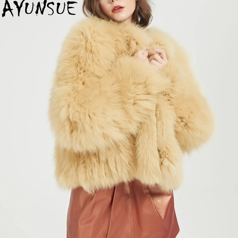 

AYUNSUE Fox Fur Coat Женская зимняя одежда 2025 Теплые пальто из натурального меха Женские корейские новые пальто Короткий стиль Casaco Feminino Weave