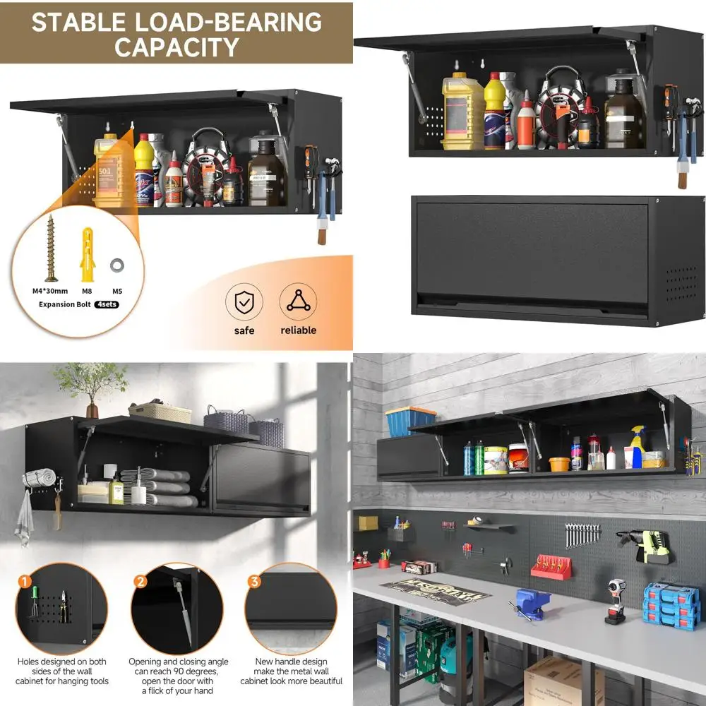 

Черный металлический настенный шкаф для хранения шириной 31,5 дюйма для гаража, кухни и подвала - требуется сборка