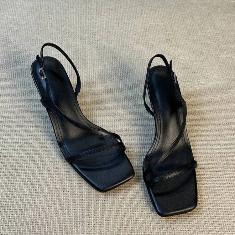 French-style High Heels for Women, Thin Heels, 2026 Summer New Square-toe, One-strap Open-toe Sandals