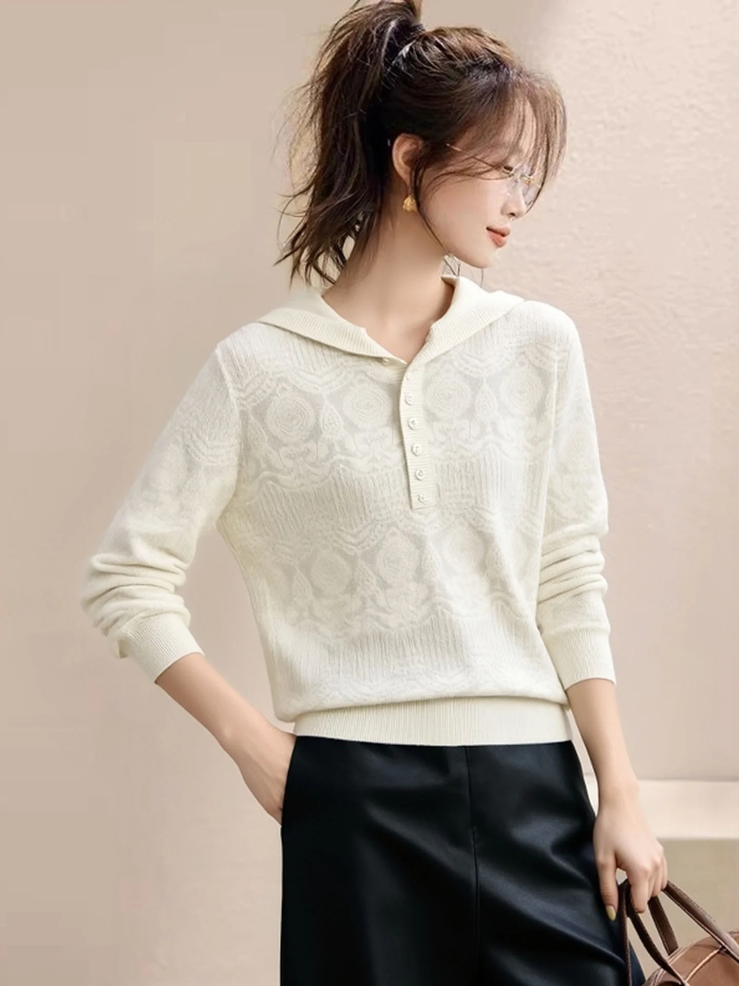 Trendy Long Sve Knitted Hat Design Hoodie Women's Base Layer irt Faionable Versatile Korean Sle Commute Woolen Top