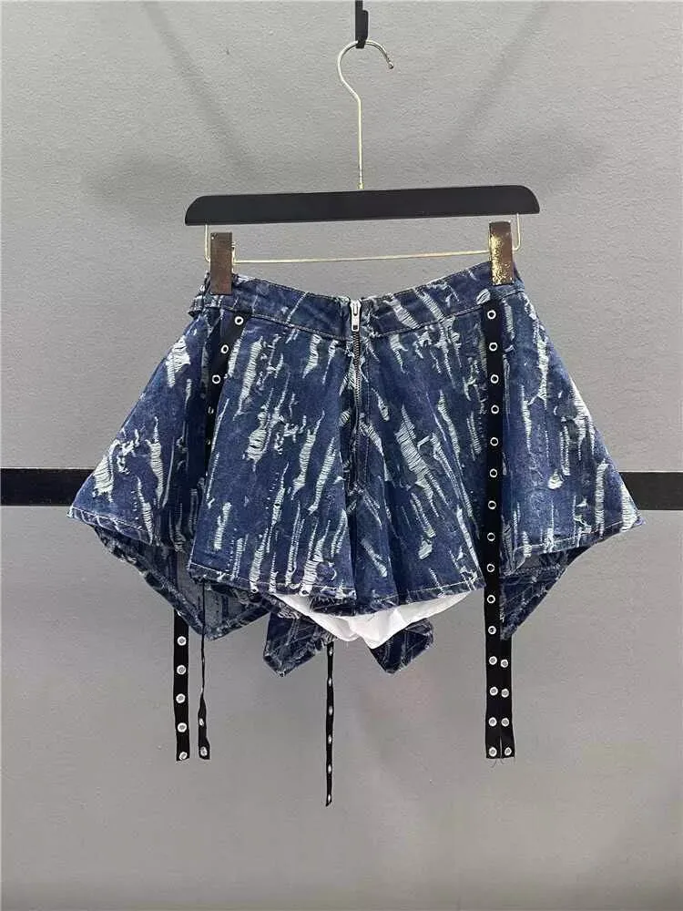 

Lolita Irregular Denim Skirt Women Vintage Bandage Patchwork Streetwear Mini Skirts High Waist Zipper A Line Harajuku Y2k Skirt