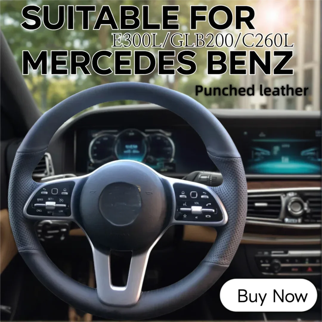Suitable for Mercedes Benz C260L/E300L/GLB200/perforated leather steering wheel cover, hand sewn handle cover