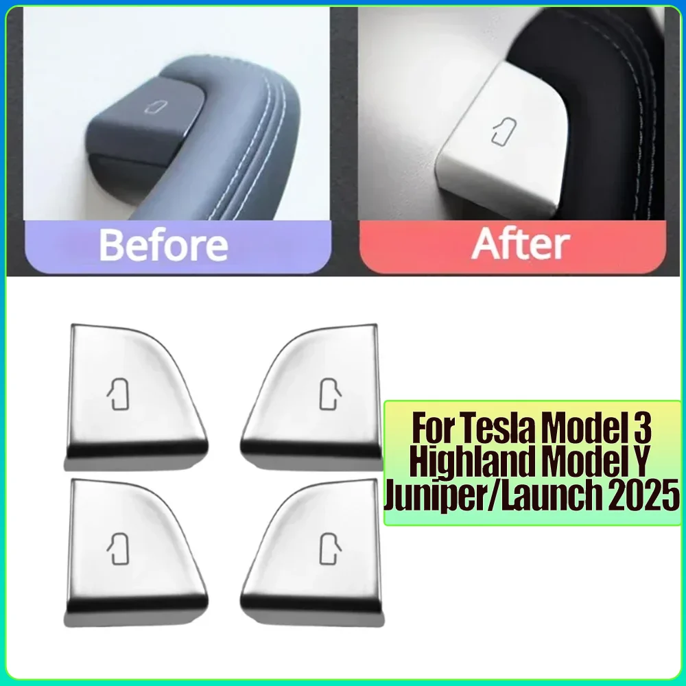 

Car Open Door Button Stickers 4X Handle Cover Interior Protection Trim For Tesla Model 3 Highland Model Y Juniper/Launch 2025