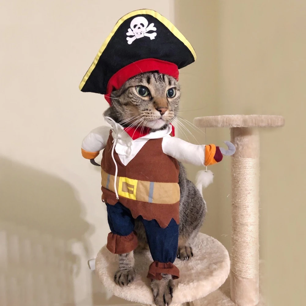 Halloween Funny Pirate Cat Dog Costume For Small Medium Dogs Cats Puppy Kitten Cosplay Creative Novelty Dress Up Party Clothes