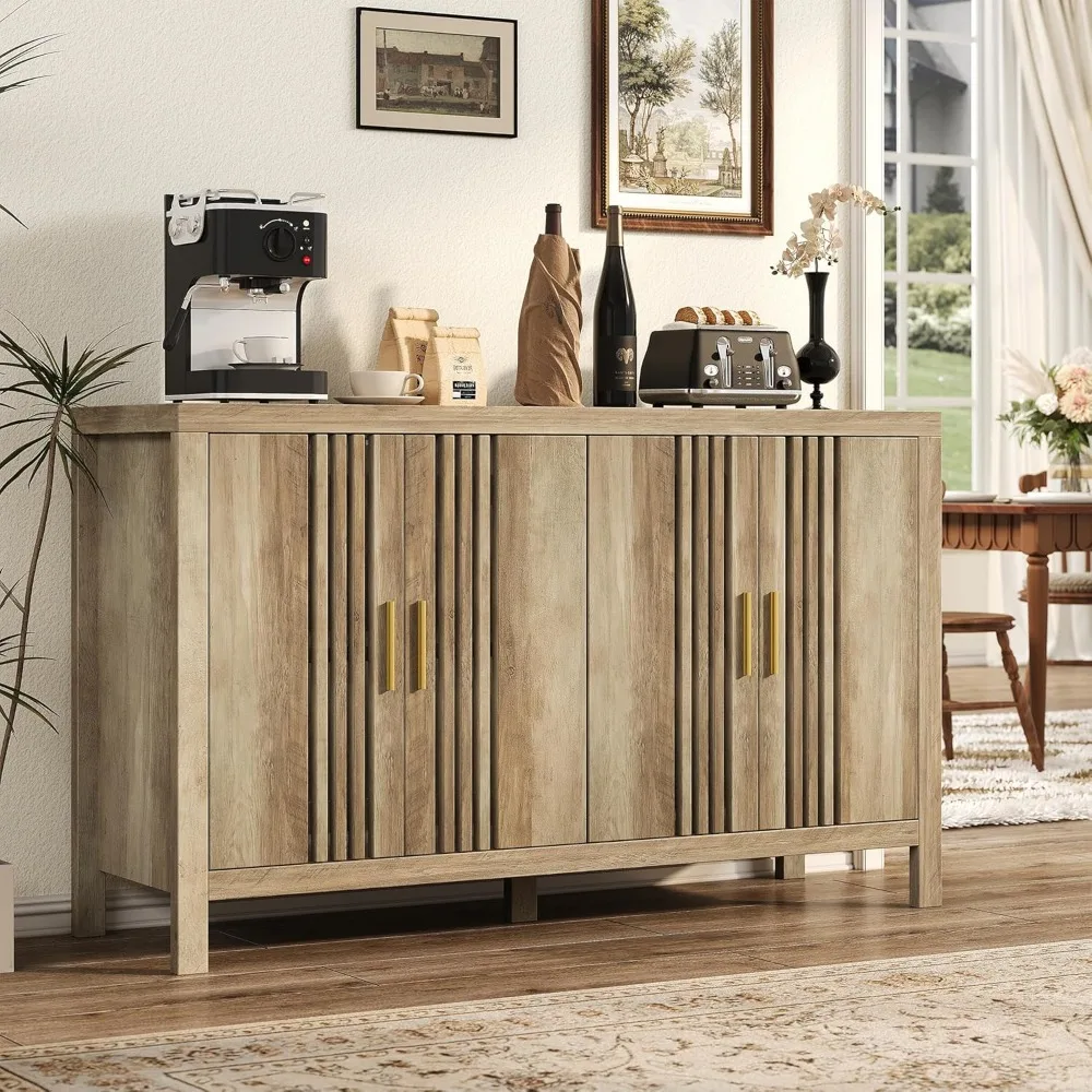 Sideboard Buffet Cabinet with Storage, 55" Large Sideboard Buffet Cabinets with Adjustable Shelves, Farmhouse Storage