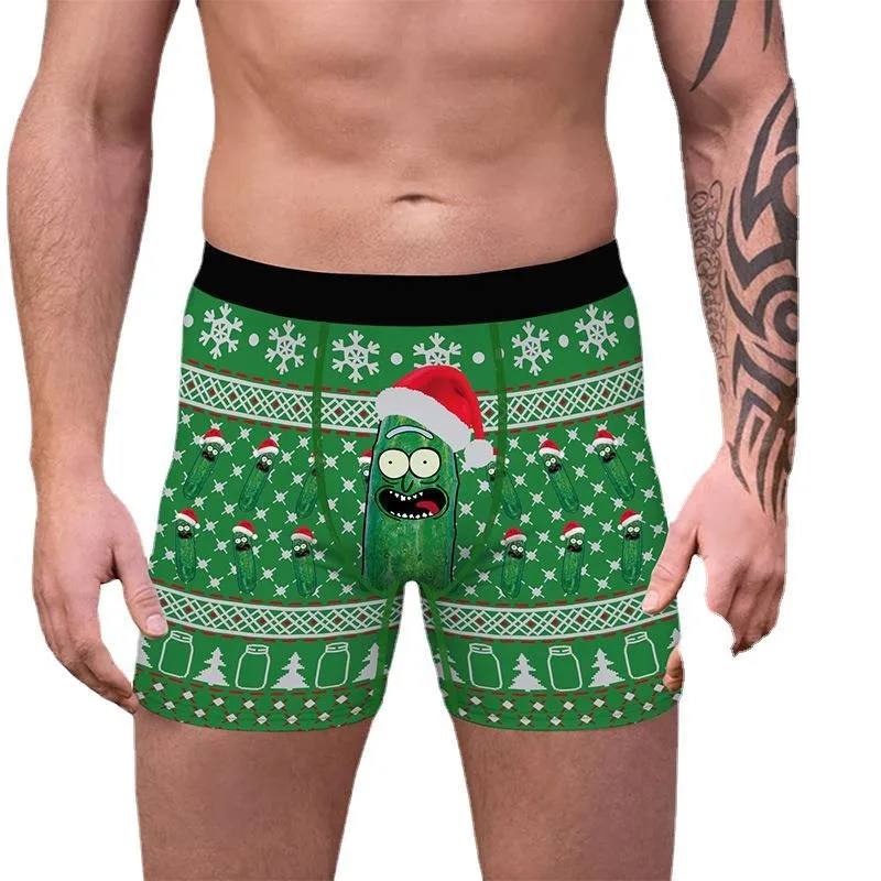 Funny Printed Mens U Big Pouch Boxer Shorts Christmas Role-playing Soft Underwear Male Sexy Underpants Comfortable Panties Party