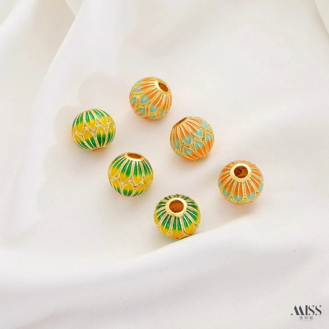 18K Gold Plated Cloisonne Enamel Butterfly Spacer Beads, Six Words Mantra Ring, Double Layer Lotus Beads DIY Bracelet Accessorie view 4