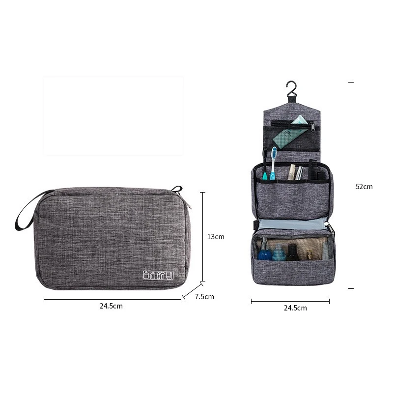 Toiletry Bag Hanging Travel Cosmetic Makeup Bag Gray Waterproof for Women Men Bathroom Storage Organizer with Sturdy Hook